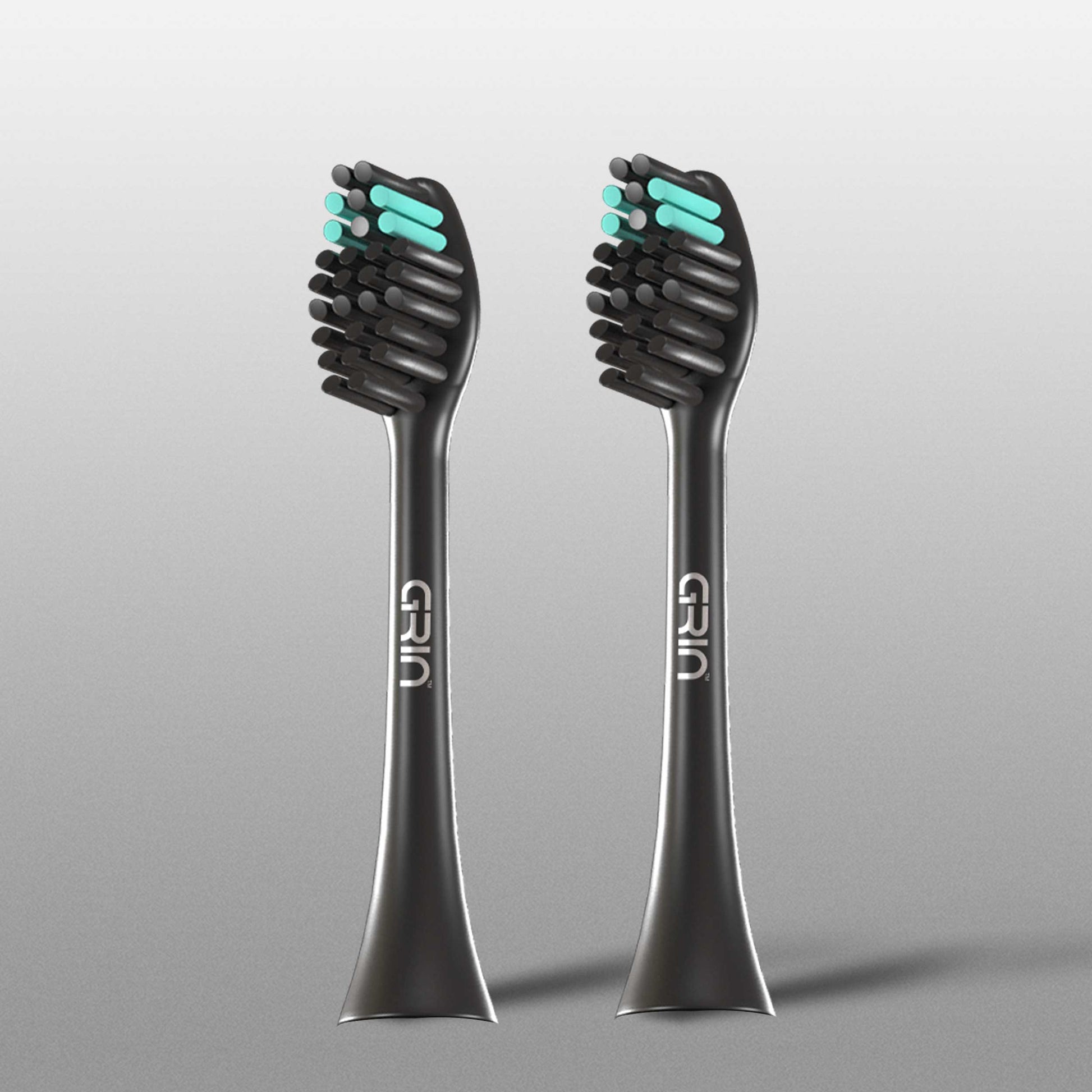 GRIN Replaceable Toothbrush Head | Midnight Black | 2x Plaque Removal | Gentle on Gums | Ergonomic Design | Compatible with Most Electric Toothbrushes | Includes 2 Heads | Eco-Friendly Materials