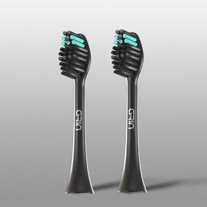 GRIN Replaceable Toothbrush Head | Midnight Black | 2x Plaque Removal | Gentle on Gums | Ergonomic Design | Compatible with Most Electric Toothbrushes | Includes 2 Heads | Eco-Friendly Materials