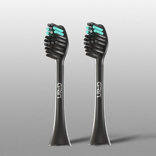 GRIN Replaceable Toothbrush Head | Midnight Black | 2x Plaque Removal | Gentle on Gums | Ergonomic Design | Compatible with Most Electric Toothbrushes | Includes 2 Heads | Eco-Friendly Materials