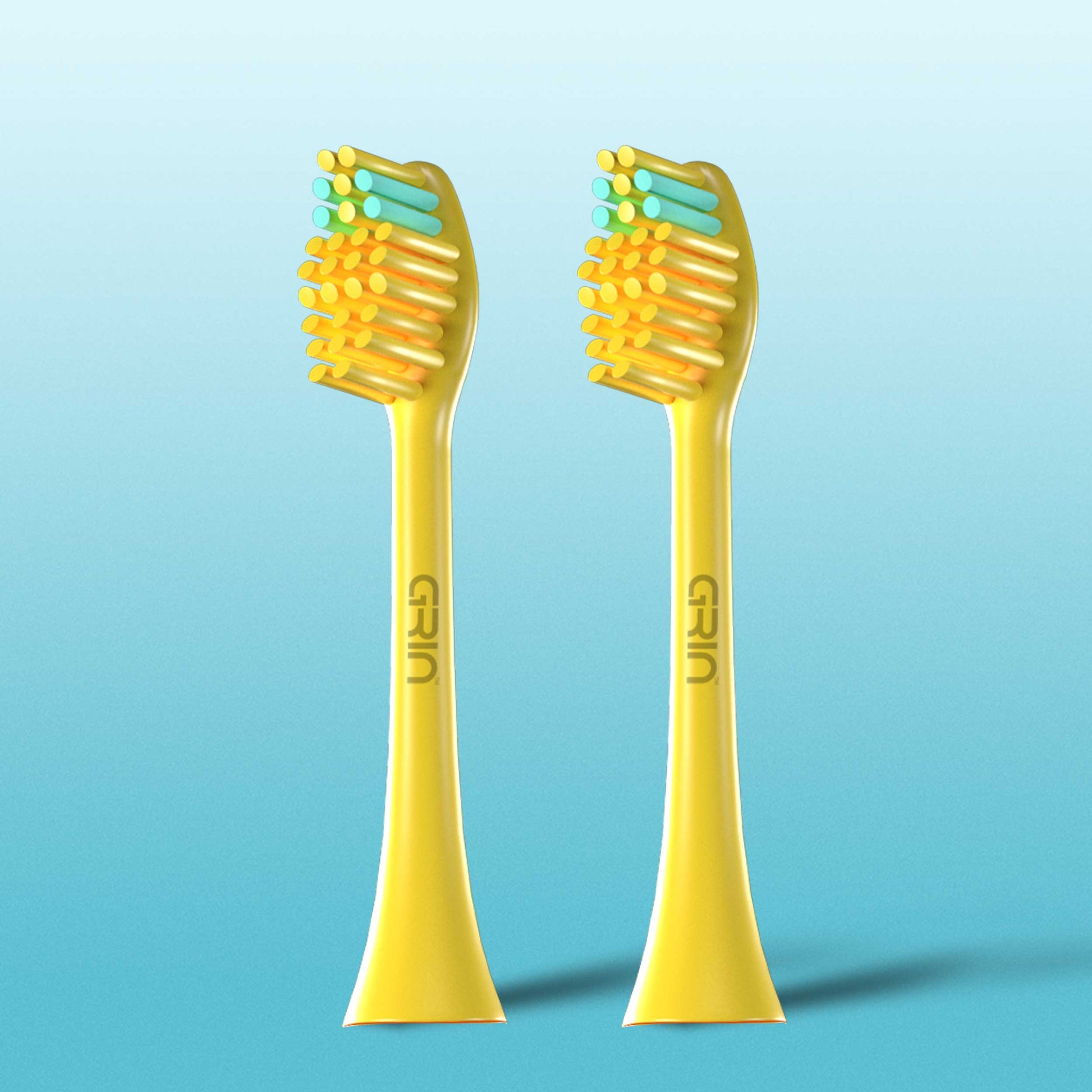 GRIN Replaceable Toothbrush Head | Yellow | 2x Plaque Removal | Gentle on Gums | Ergonomic Design | Compatible with Most Electric Toothbrushes | Includes 2 Heads | Eco-Friendly Materials