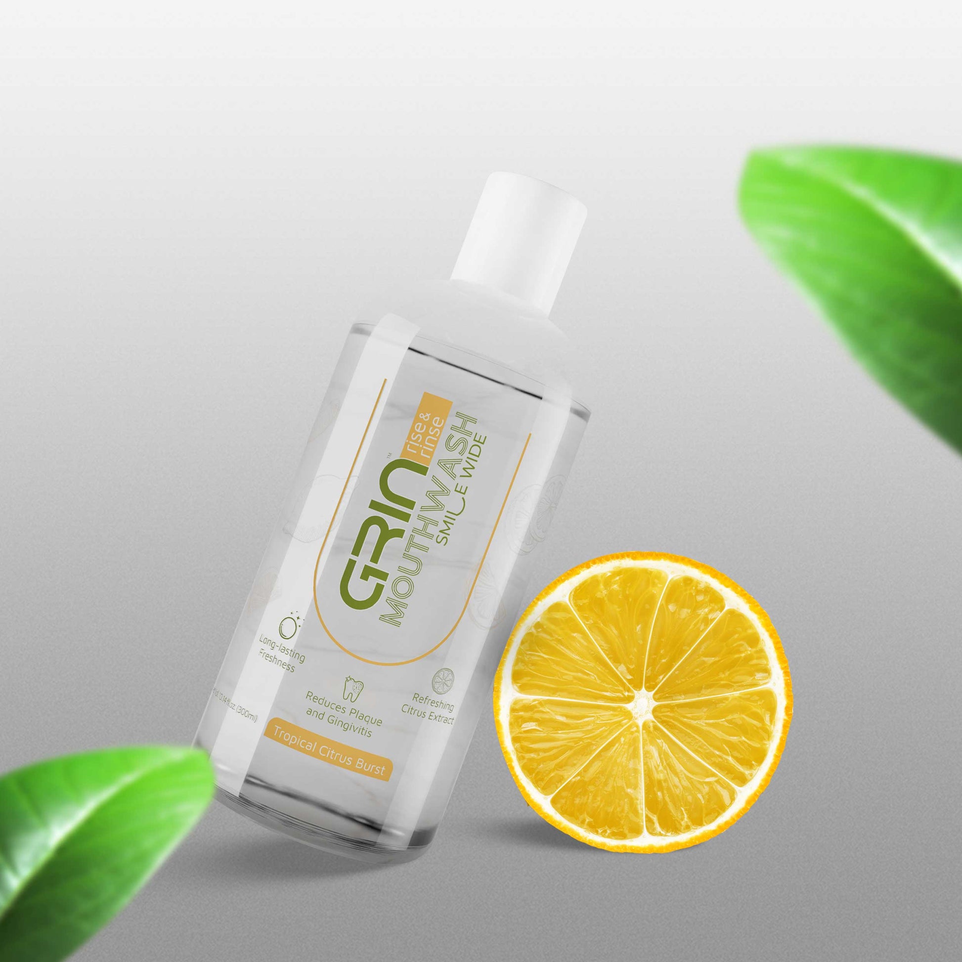 GRIN Mouthwash with 2x Plaque Reduction | 24-Hour Fresh Breath | Lemon | Alcohol-Free & Antioxidant-Rich Formula | Soothes Gums in 1 Use | 300ml Bottle