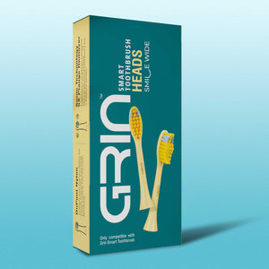 GRIN Replaceable Toothbrush Head | Yellow | 2x Plaque Removal | Gentle on Gums | Ergonomic Design | Compatible with Most Electric Toothbrushes | Includes 2 Heads | Eco-Friendly Materials