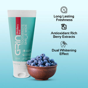 GRIN Toothpaste with Berry | Gentle Whitening & Fresh Breath | Natural Ingredients | Fluoride-Free | Safe for Daily Use | 100g Tube