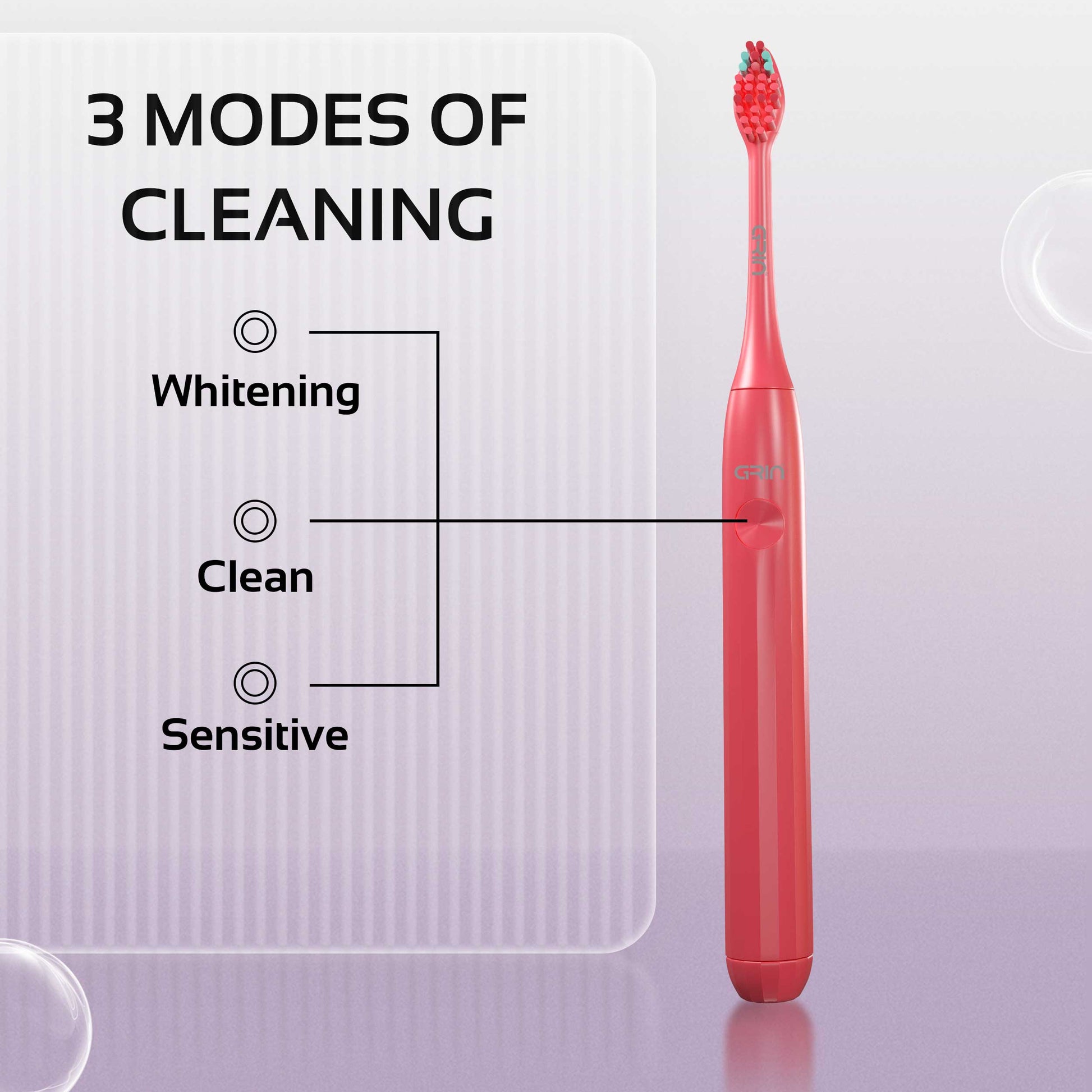 GRIN Technology Electric Toothbrush with 5x Plaque Removal Power | Coral Red | 3 Brushing Modes (Whitening, Clean, Sensitive) | 6-Month Battery Life | IPX7 Waterproof | 2 Replacement Heads & Travel Case (Copy) (Copy)