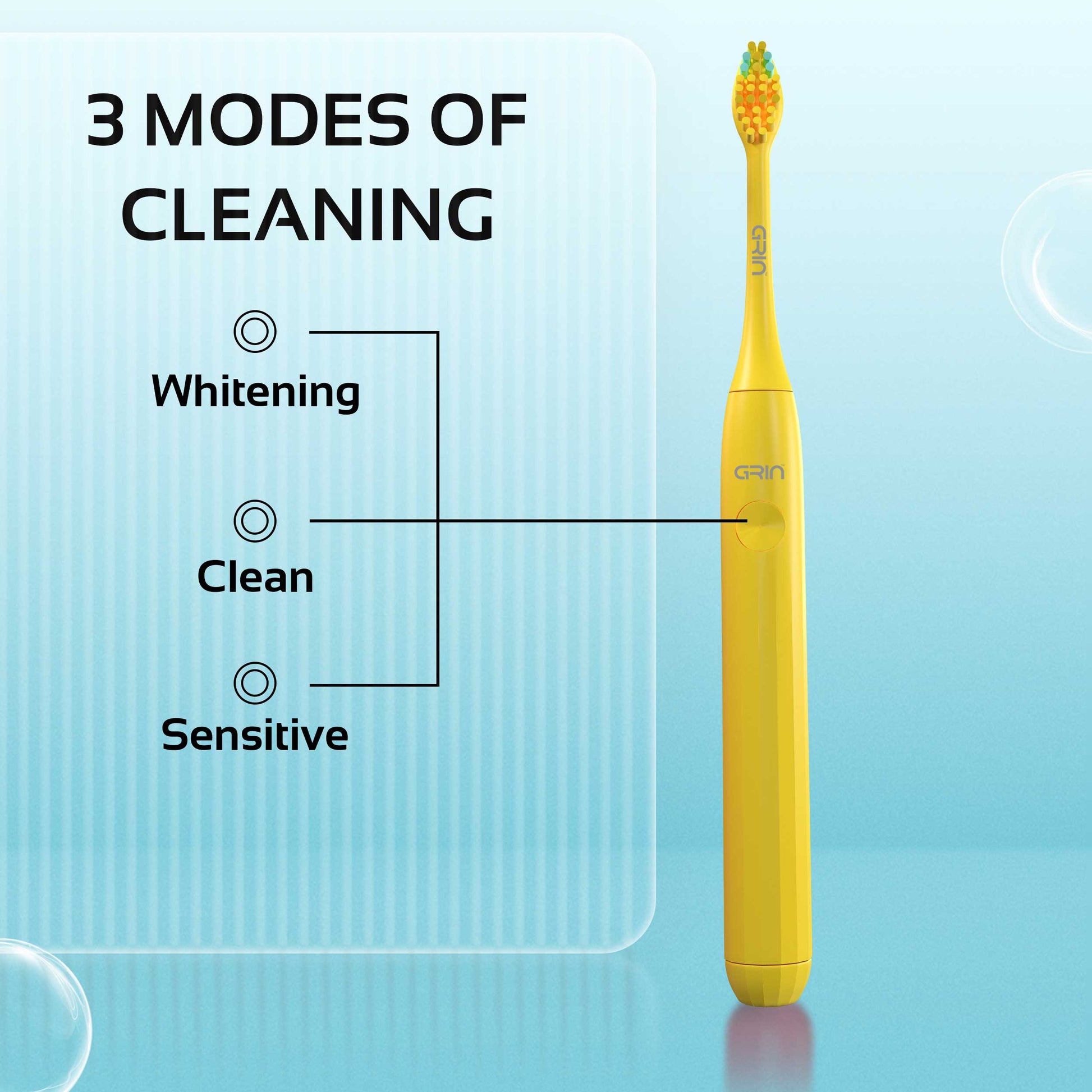 GRIN Technology Electric Toothbrush with 5x Plaque Removal Power | Yellow | 3 Brushing Modes (Whitening, Clean, Sensitive) | 6-Month Battery Life | IPX7 Waterproof | 2 Replacement Heads & Travel Case (Copy)