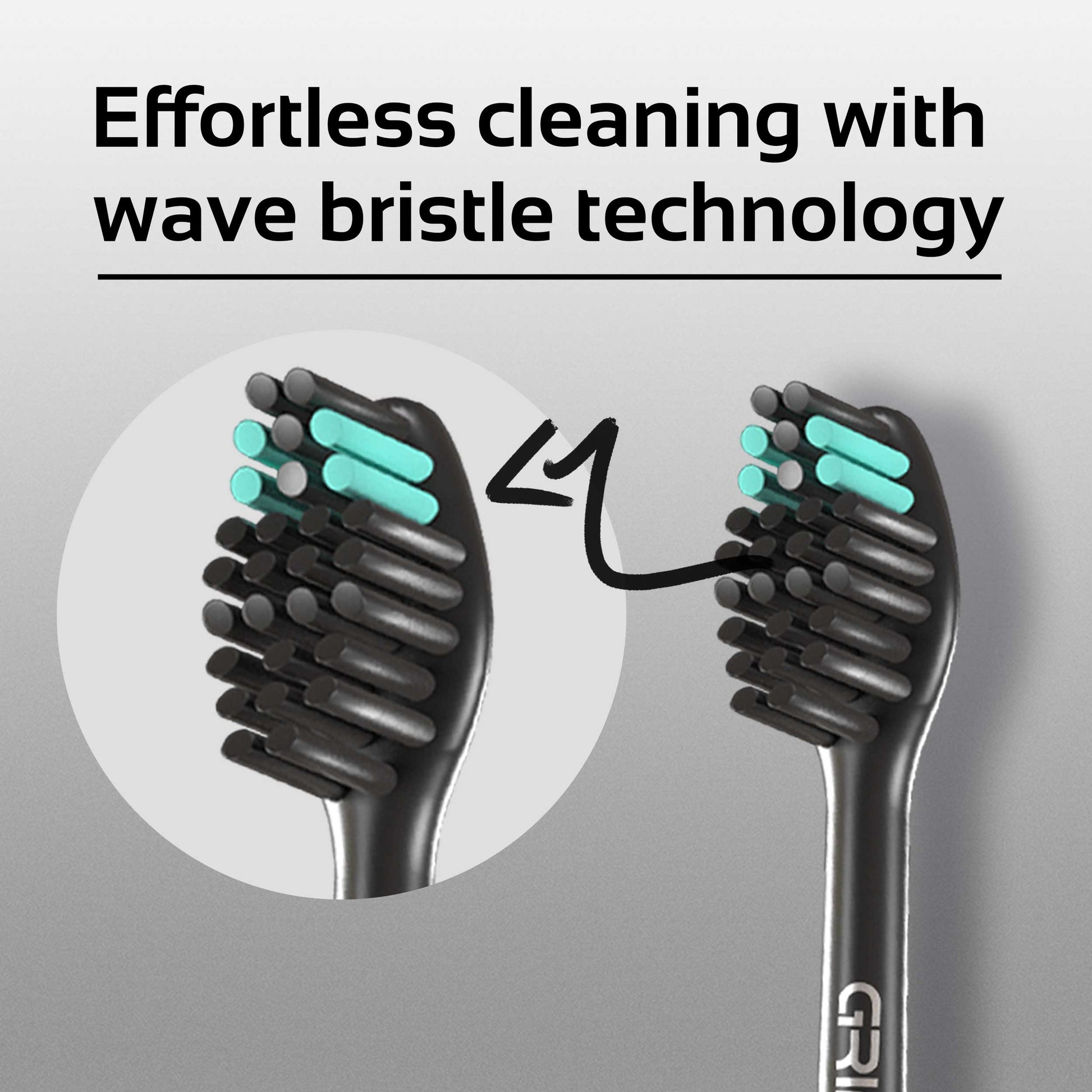 GRIN Replaceable Toothbrush Head | Midnight Black | 2x Plaque Removal | Gentle on Gums | Ergonomic Design | Compatible with Most Electric Toothbrushes | Includes 2 Heads | Eco-Friendly Materials