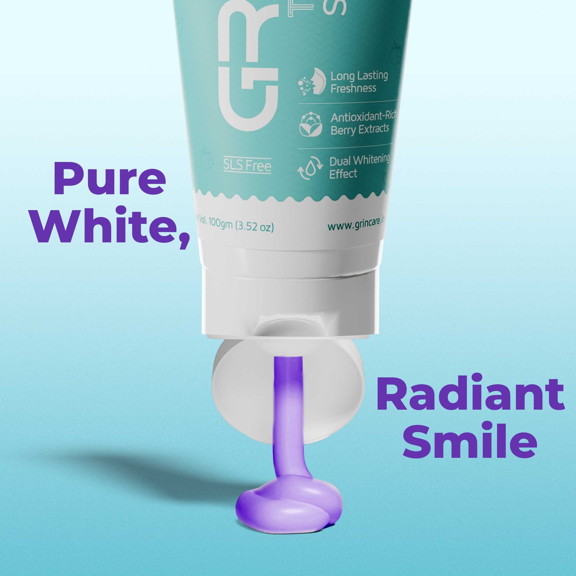 GRIN Toothpaste with Berry | Gentle Whitening & Fresh Breath | Natural Ingredients | Fluoride-Free | Safe for Daily Use | 100g Tube