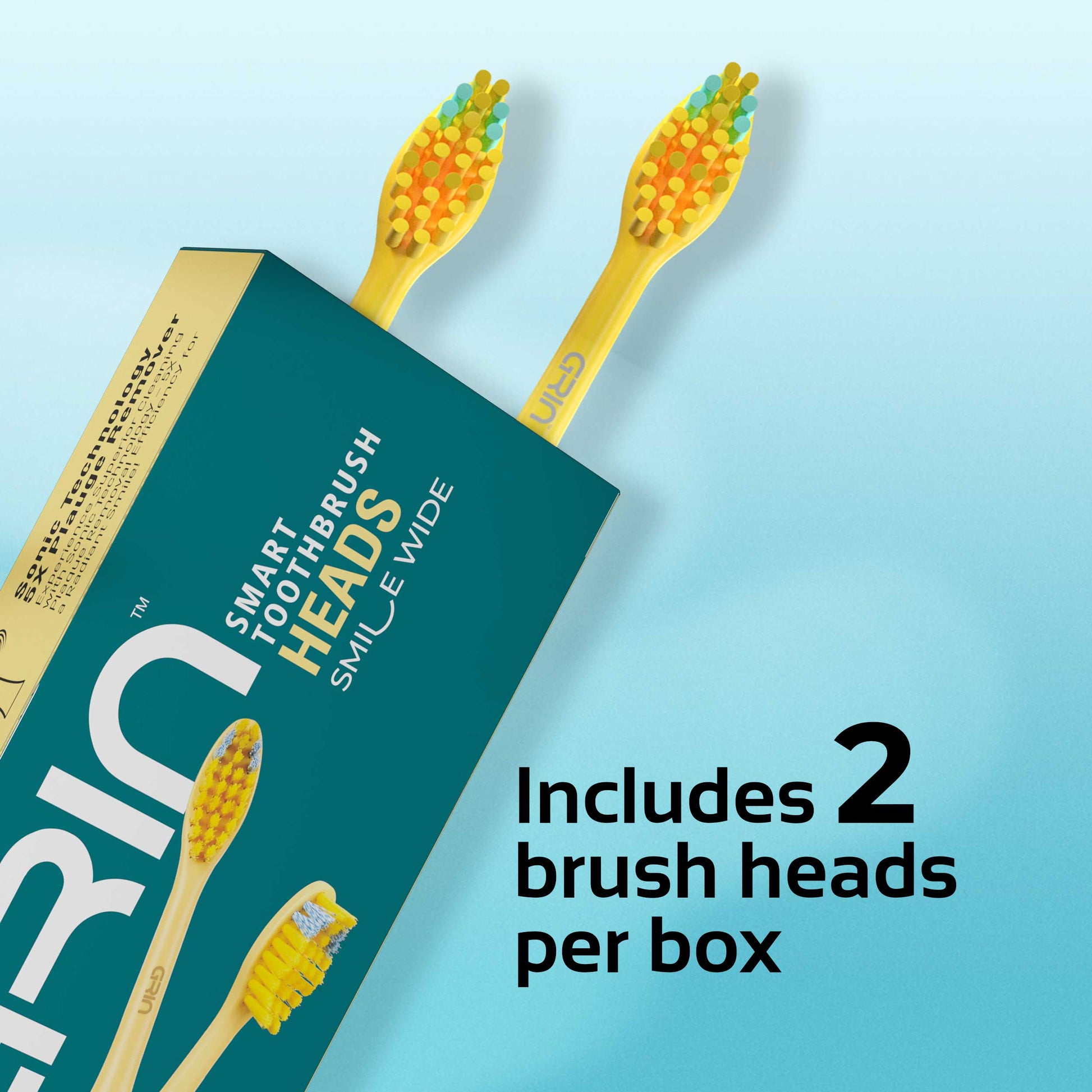 GRIN Replaceable Toothbrush Head | Yellow | 2x Plaque Removal | Gentle on Gums | Ergonomic Design | Compatible with Most Electric Toothbrushes | Includes 2 Heads | Eco-Friendly Materials