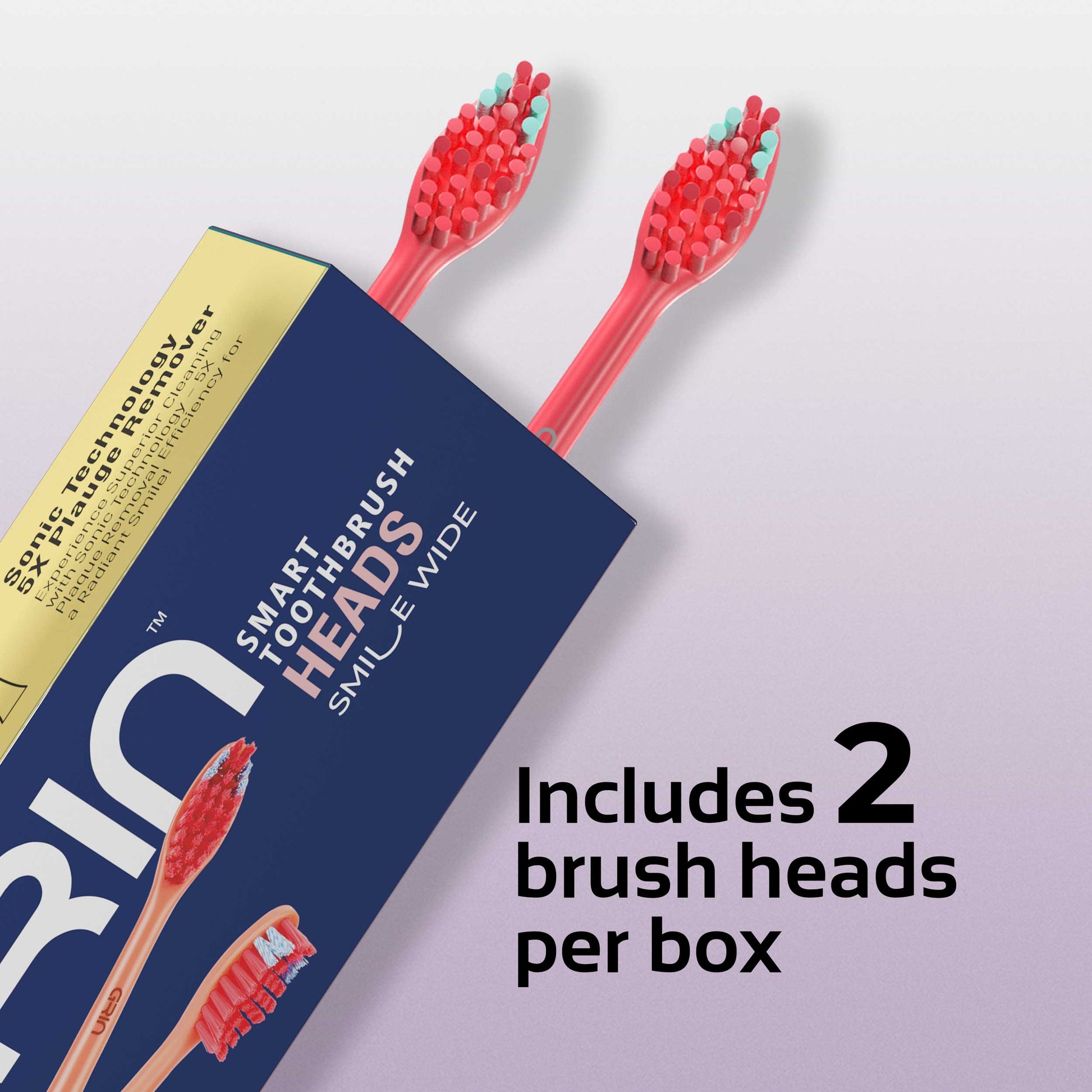 GRIN Replaceable Toothbrush Head | Coral Red | 2x Plaque Removal | Gentle on Gums | Ergonomic Design | Compatible with Most Electric Toothbrushes | Includes 2 Heads | Eco-Friendly Materials