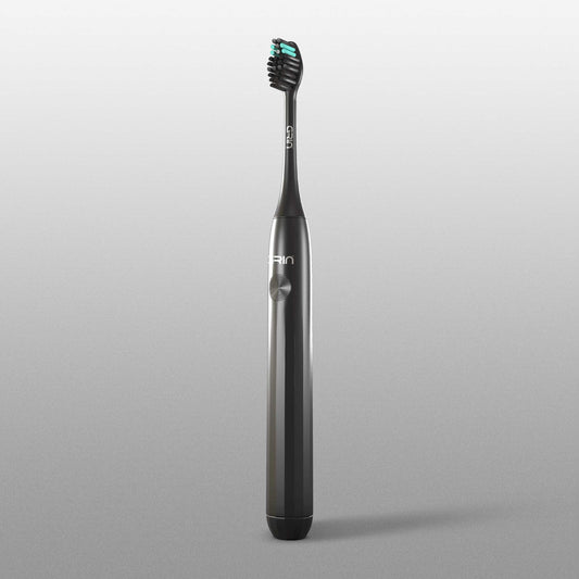 GRIN Technology Electric Toothbrush with 5x Plaque Removal Power | Midnight Black | 3 Brushing Modes (Whitening, Clean, Sensitive) | 6-Month Battery Life | IPX7 Waterproof | 2 Replacement Heads & Travel Case